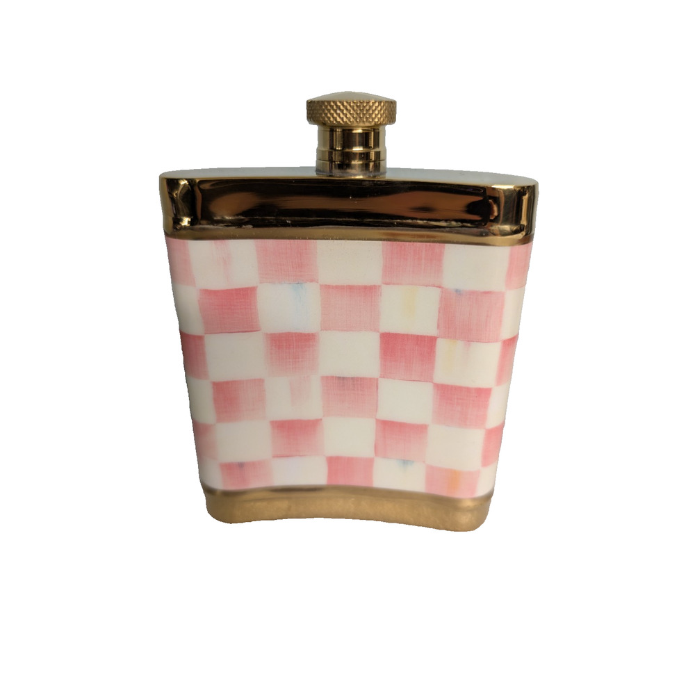 MACKENZIE-CHILDS Rosy Check 3260 Pocket Flask w/ Funnel in Box 6 oz New w Flaws - Picture 3 of 6